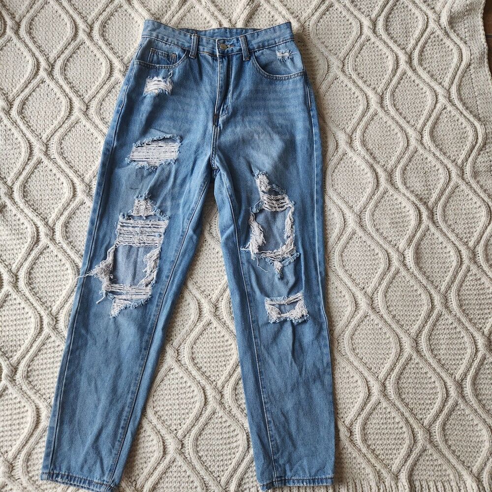 Shein High-Waisted Relaxed Mom distressed jeans Size S